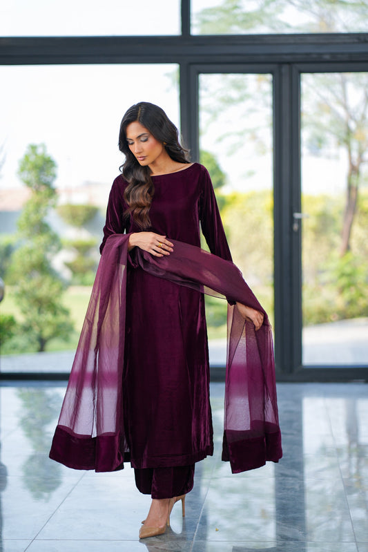 Plum Velvet Coord Set