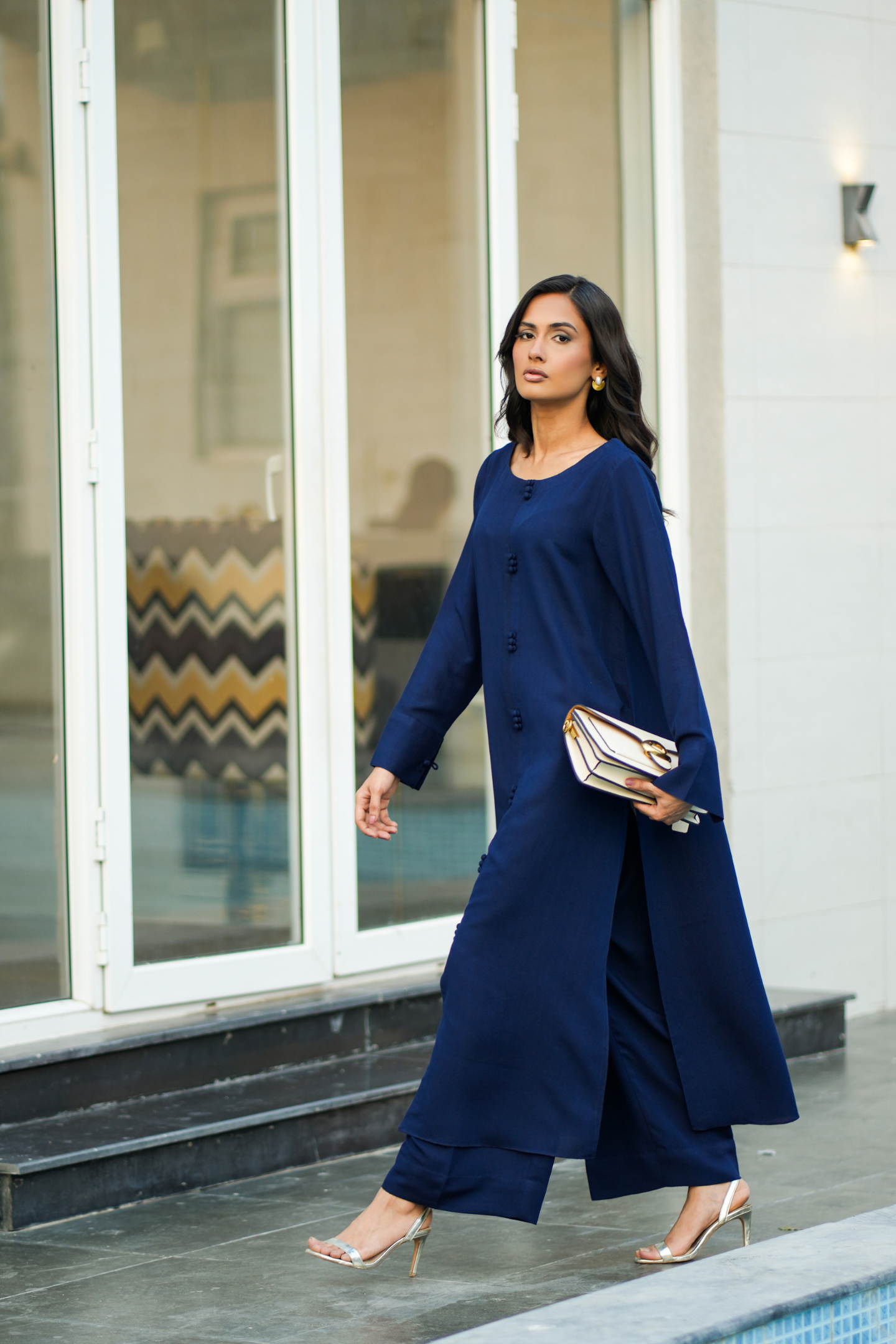 Navy Blue Karandi Coord