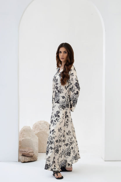 Classic Cream & Black Rose - Printed Silk Coord