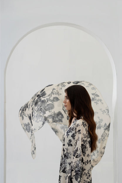 Classic Cream & Black Rose - Printed Silk Coord