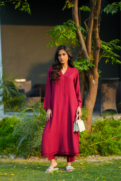 Maroon Karandi Coord