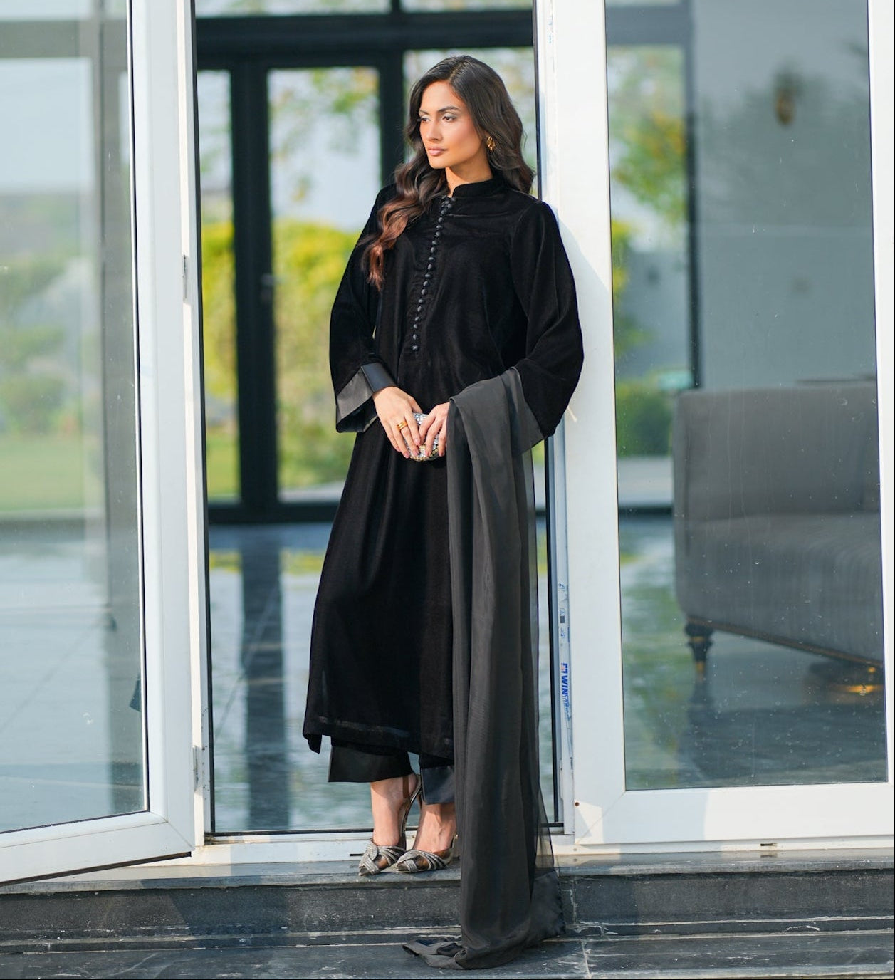 Black Velvet Kurta Set