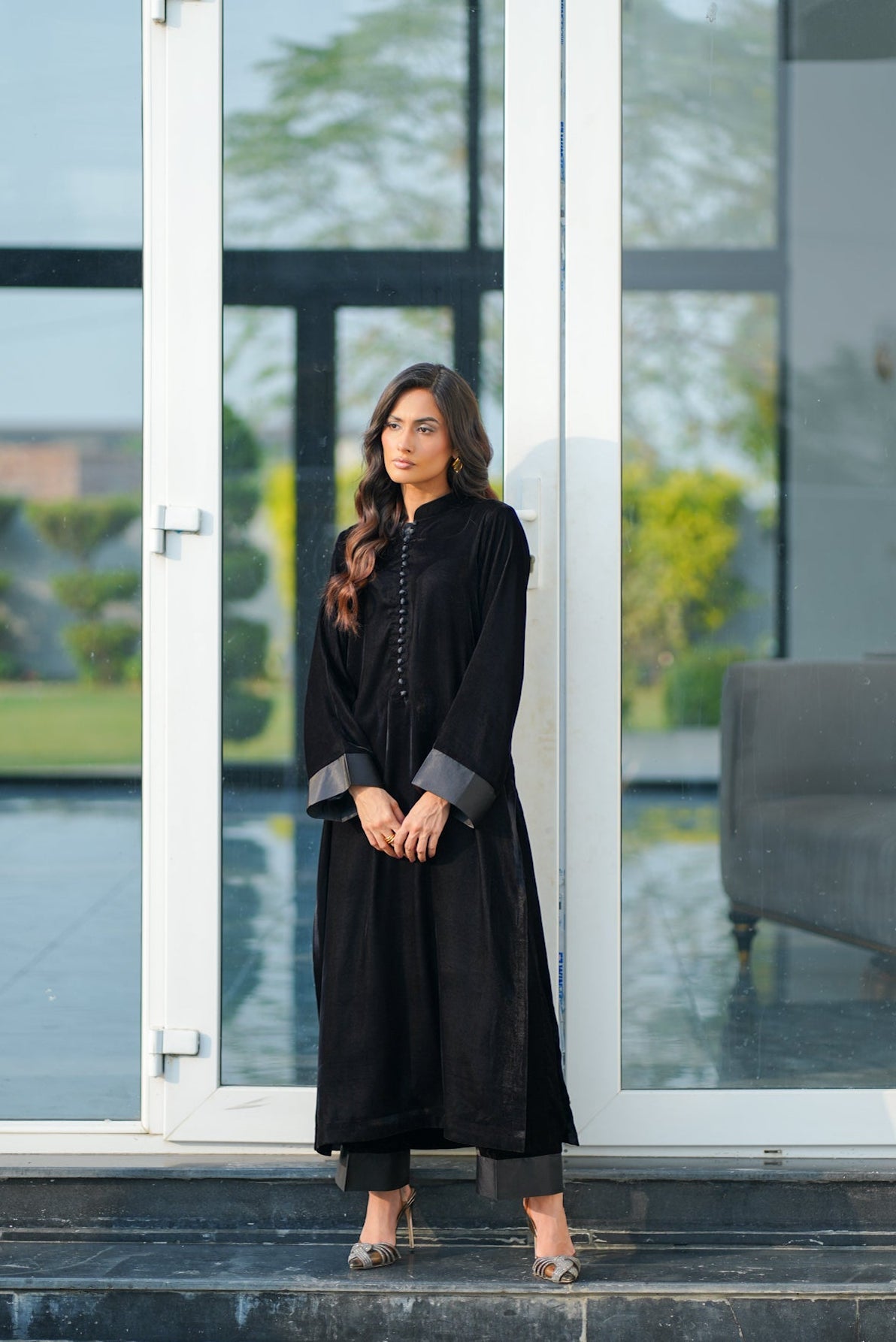 Black Velvet Kurta Set