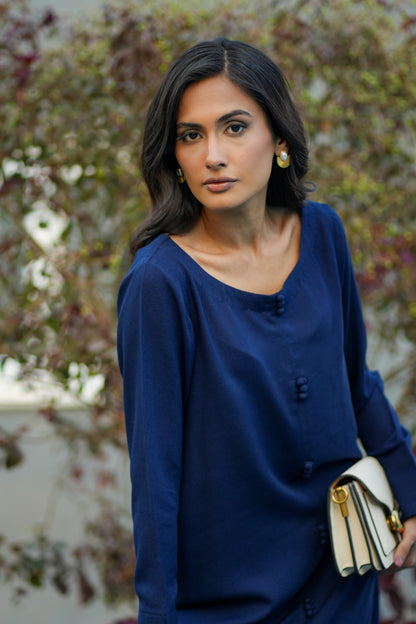 Navy Blue Karandi Coord