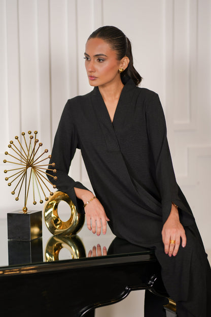 Black Textured Kurta Set