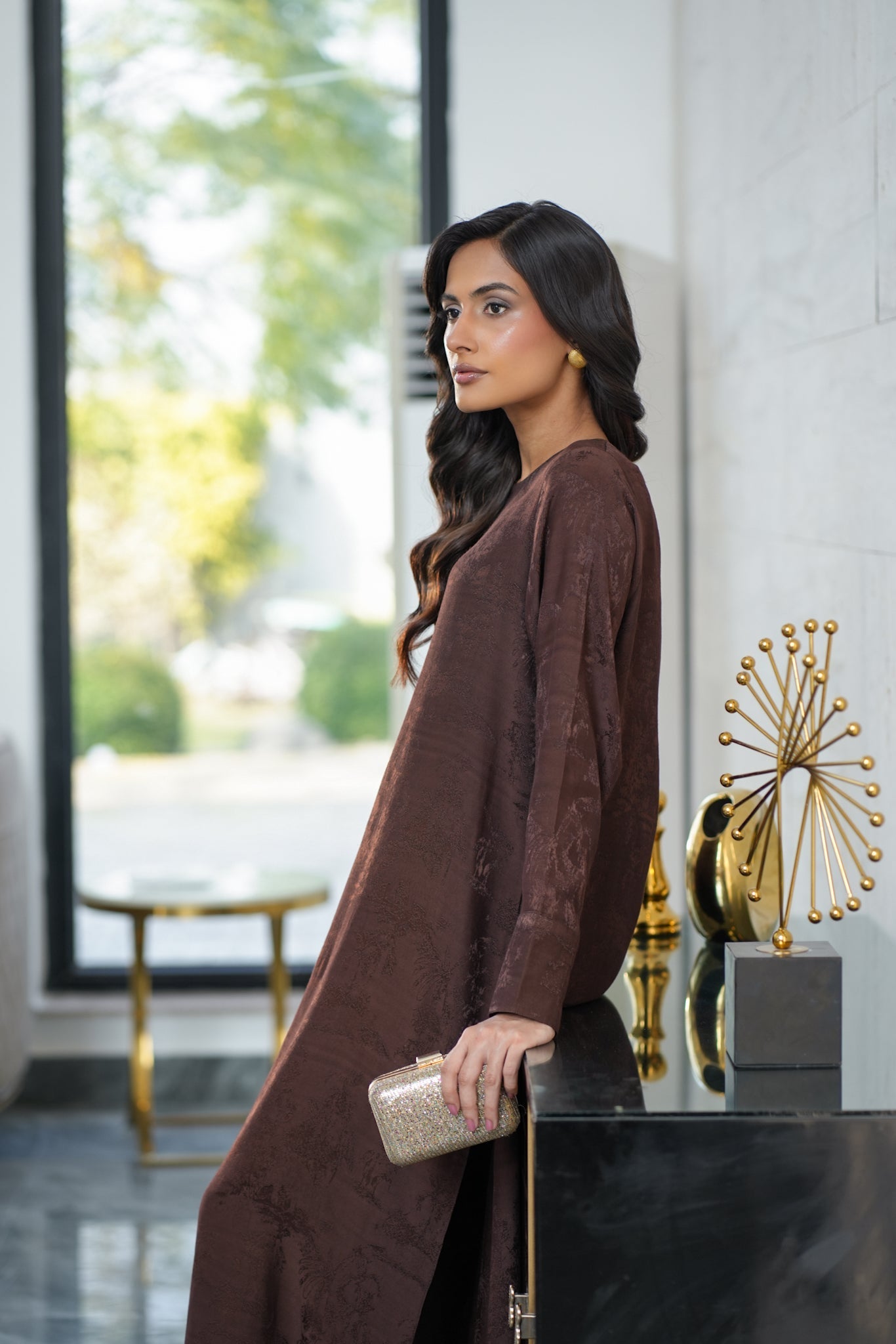 Mocha Embossed Silk Set